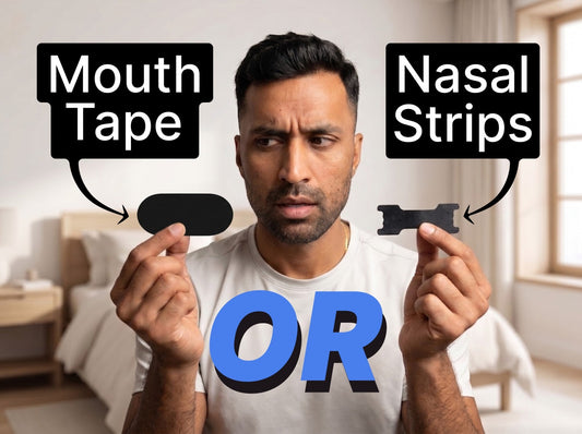 Mouth tape or nasal strips: Kaivan Dave holding both, comparing which is better for sleep.