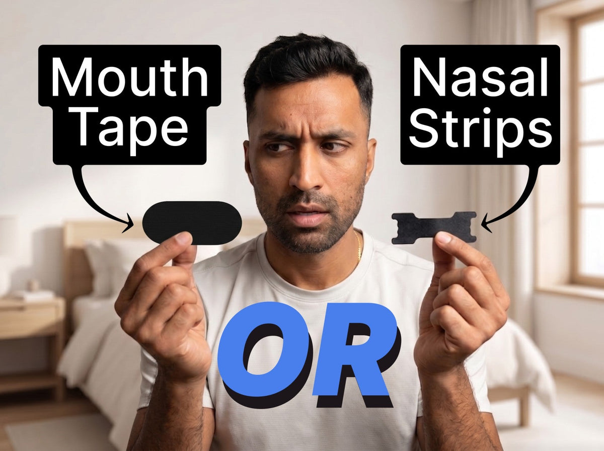 Mouth tape or nasal strips: Kaivan Dave holding both, comparing which is better for sleep.
